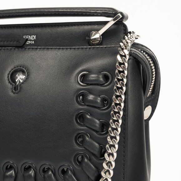 Fendi Dotcom Whipstitch Black Leather Satchel - Picture 8 of 14